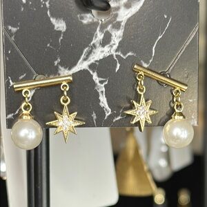 Gold Star and Pearl Drop Earrings
